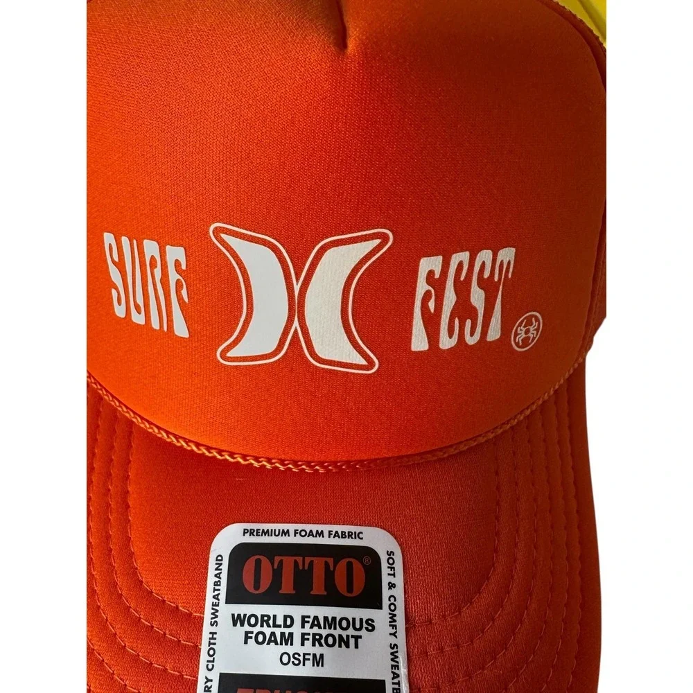 Hurley Hat Cap Snapback Foam Trucker Orange Mesh Surf Skate Logo Surf Fest‎ NWT